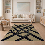 Modern Geometric Black Lattice Beige Area Rug