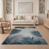 Teal Palm Leaf Area Rug with Grey Monstera