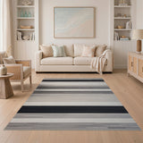 Black and White Modern Black Grey White Striped Area Rug
