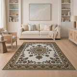 Ornate Gold Medallion Ivory Area Rug