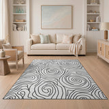 Black and White Swirling Abstract Black White Area Rug