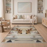 Southwestern Deer Heads Tan Area Rug
