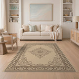 Ornate Beige Floral Mandala Area Rug