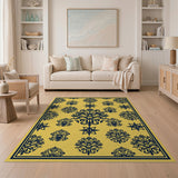 Yellow Persian Area Rug with Navy Blue Motifs