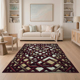 Distressed Red Lattice Geometric Rug