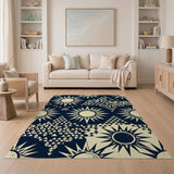 Tribal Sun and Triangle Navy Area Rug
