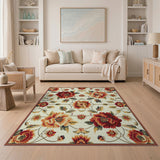 Vintage Red Floral Cream Area Rug