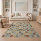 Geometric Grid Area Rug in Beige Rust