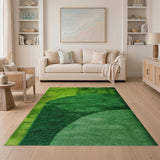 Vibrant Green Shag Rug with Overlapping Circles