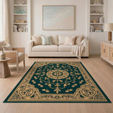 Blue and Teal Ornate Teal Gold Persian Medallion Area Rug