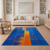 Bold Blue Orange Sun Geometric Area Rug