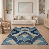 Modern Navy Blue Wave Geometric Area Rug
