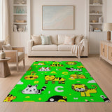 Whimsical Green Cartoon Animals Alphabet Kids Rug