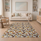 Golden Floral Vine Beige Area Rug