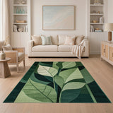 Modern Green Geometric Leaf Area Rug