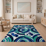 Modern Blue Teal Geometric Abstract Rug