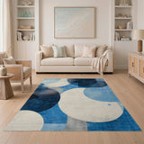 Abstract Overlapping Blue Circles Area Rug