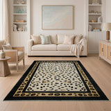 Cream Leopard Print Area Rug with Black Border