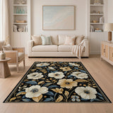 Black Anemone Floral Vintage Area Rug
