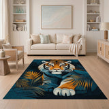 Majestic Orange Tiger Teal Jungle Area Rug