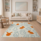 Playful Orange Bunny Egg Silhouette Area Rug