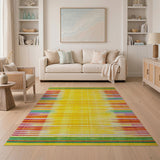 Vibrant Yellow Multi-Color Stripe Woven Rug