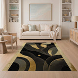 Black Gold Abstract Wave Area Rug