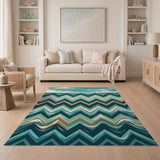 Teal Ocean Zigzag Wave Area Rug