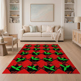 Red Plaid Holly Berry Area Rug