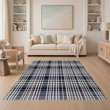Grey Navy Plaid Area Rug
