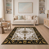 Ornate Gold Sunburst Cream Area Rug