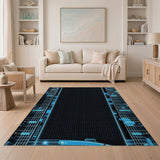 Neon Circuit Blue Teal Geometric Area Rug
