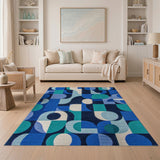 Bold Blue Geometric Abstract Area Rug