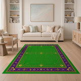 Emerald Green Polka Dot Rug with Ornate Purple Border
