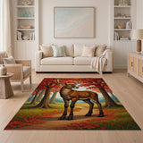 Autumn Deer in Red Maple Forest Area Rug