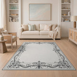Ornate Black White Victorian Frame Area Rug