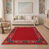Red Traditional Persian Rug with Ornate Holly Border