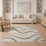 Flowing Beige Wave Abstract Area Rug