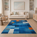 Blue and Teal Blue Orange Geometric Abstract Area Rug