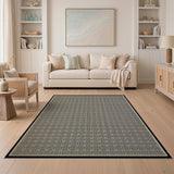 Beige Geometric Grid Area Rug with Black Accents
