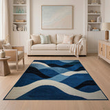 Abstract Blue Wave Geometric Blue and Teal Area Rug
