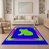 Vibrant Green Cartoon Cat Area Rug