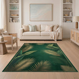 Green Emerald Green Gold Palm Leaf Area Rug
