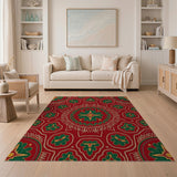 Red Persian Floral Area Rug with Green Motifs