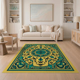 Teal Medallion on Yellow Persian Area Rug