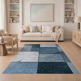 Distressed Blue Grey Tile Patchwork Rug