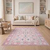 Washable Pink Floral Vintage Washable Area Rug