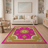 Pink Gold Ornate Medallion Area Rug