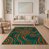 Vibrant Teal Orange Swirl Abstract Area Rug