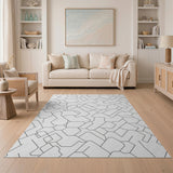 Black White Geometric Hexagon Area Rug